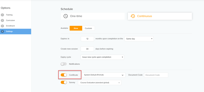 certificate setting