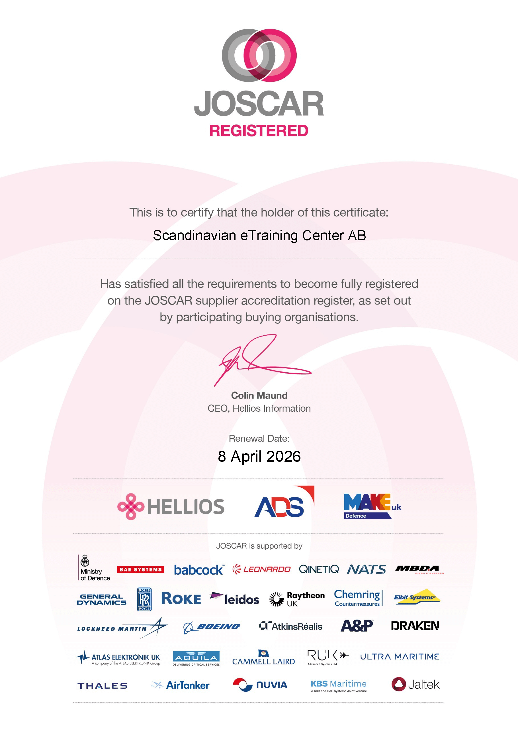 JOSCAR Certificate (Scandinavian eTraining Center AB) (1)