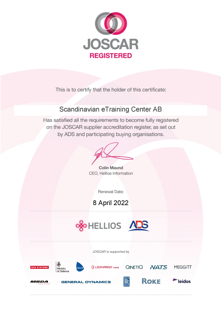 Joscar Registration certificate awarded to Scandlearn