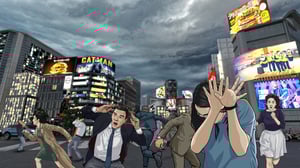Illustration of people panicking during an earthquake in Japan