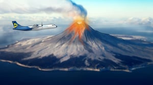 Scandlearn aircraft flying by active volcano